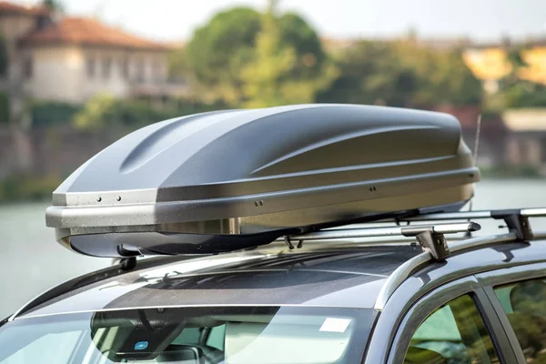 Verona Italy October 2019 Car Roof Baggage Trunk Parked Side — Stock Photo, Image