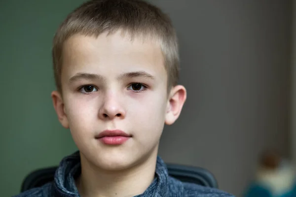 Closeup Portrait Serious Child School Boy — Stock Photo, Image