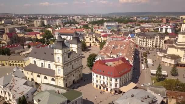 Вид Воздуха Исторический Центр Ивано Франковска Украина — стоковое видео