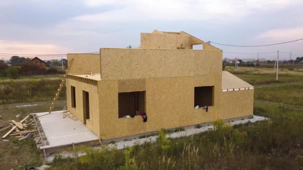 Construcción Casa Modular Nueva Moderna Paredes Hechas Paneles Madera Compuesta — Vídeos de Stock