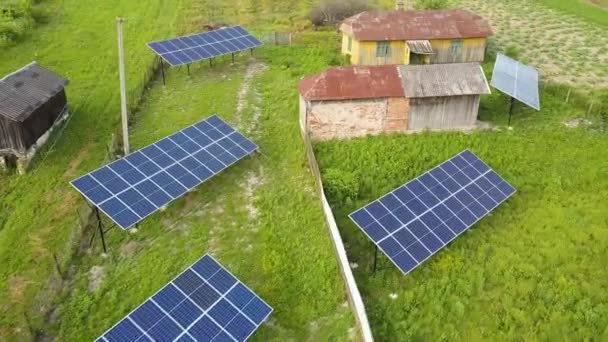 Aerial Top View Solar Panels Green Rural Area — Stock Video