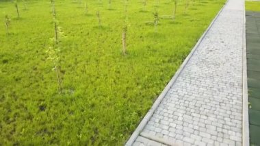 Park veya arka bahçede levha taş döşeli yol yakın çekim. Evin bahçe de Walkway patika yol.