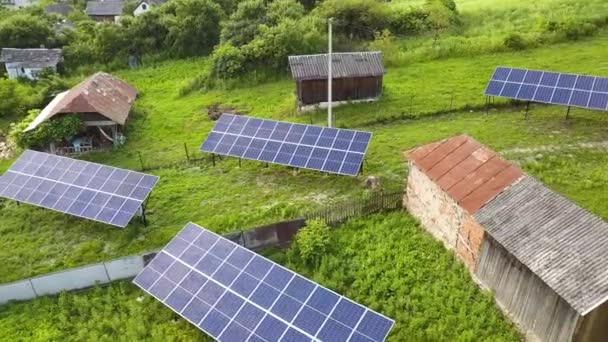 Aerial Top View Solar Panels Green Rural Area — Stock Video