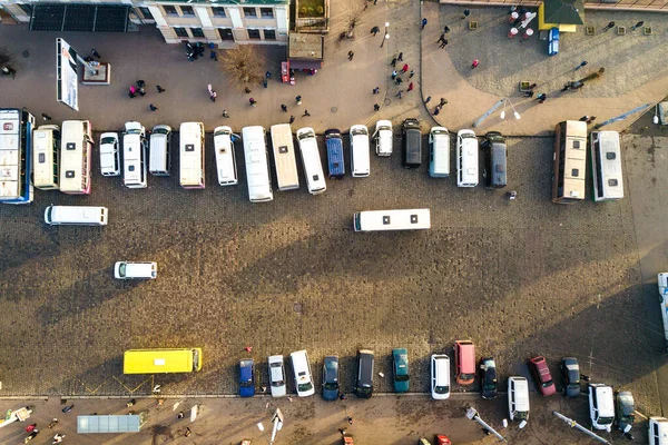 Aerial View Many Cars Buses Moving Busy City Street — Stock Photo, Image