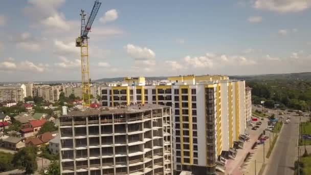 Flygfoto Betong Ram Hög Lägenhet Byggnad Uppbyggnad Stad — Stockvideo
