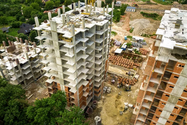 Luftaufnahme Eines Bau Befindlichen Turmhebekrans Und Betonrahmens Hoher Wohnhäuser Einer — Stockfoto