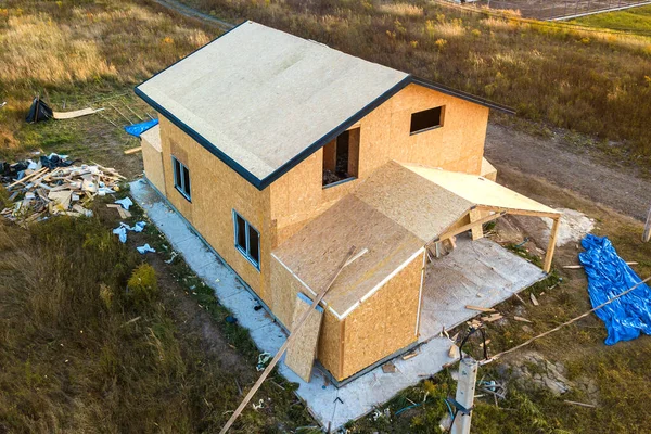 Construcción Casa Modular Nueva Moderna Paredes Hechas Paneles Madera Compuesta — Foto de Stock