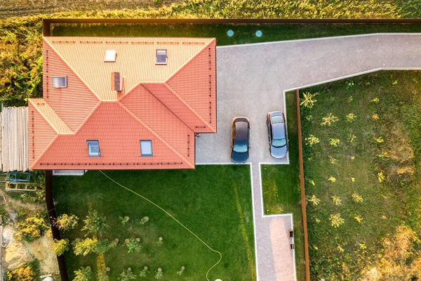 Vista Aérea Cima Para Baixo Uma Casa Privada Com Telhado — Fotografia de Stock