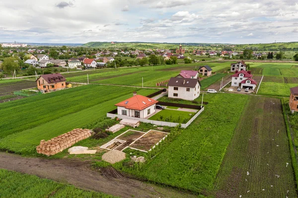 Vista Aérea Del Sitio Construcción Para Futura Casa Ladrillo Piso — Foto de Stock