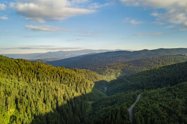 Aerial View Winding Road High Mountain Pass Trough Dense Green — Stock Photo, Image