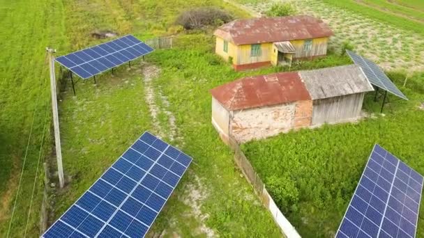 Aerial Top View Solar Panels Green Rural Area — Stock Video