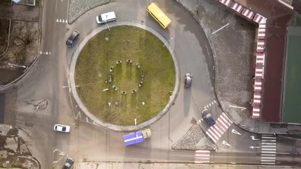 Vue Aérienne Haut Vers Bas Circulation Urbaine Avec Des Voitures — Video