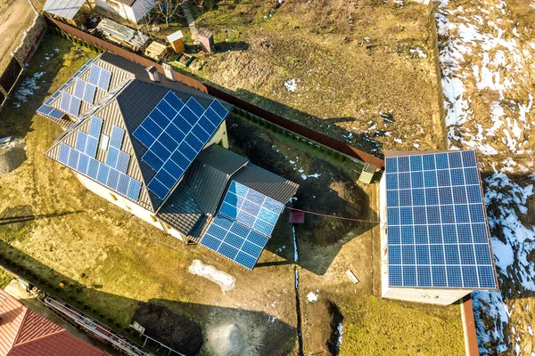 Aerial Top View New Modern Residential House Cottage Blue Shiny — Stock Photo, Image