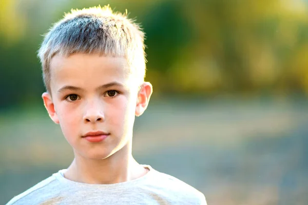 Portrait Child Boy Outdoors Warm Sunny Summer Day — Stock Photo, Image