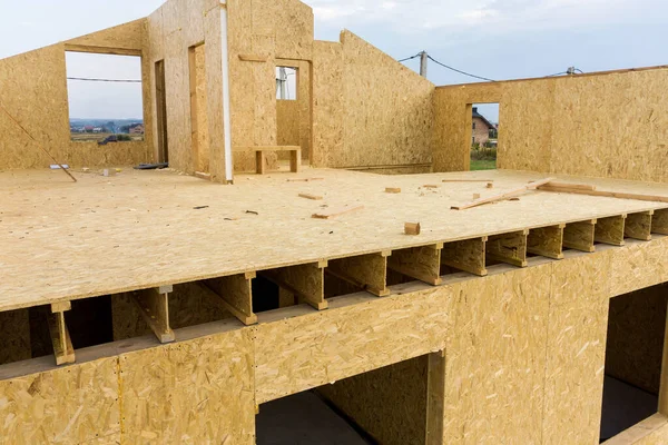 Bouw Van Een Nieuw Modern Modulair Huis Muren Gemaakt Van — Stockfoto