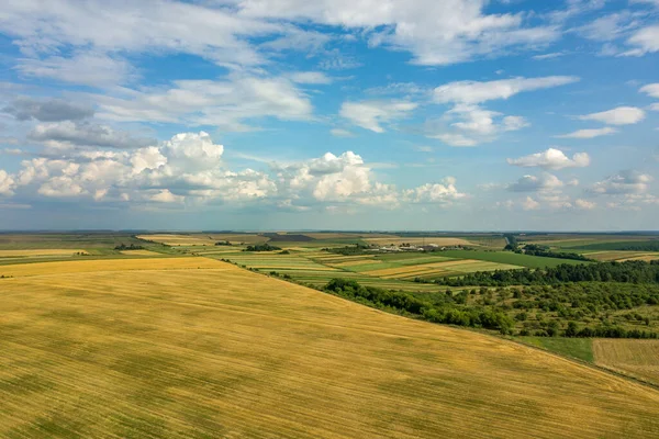 Landwirtschaftliche Landschaft Aus Der Luft Mit Gelb Geflickten Feldern Und — Stockfoto