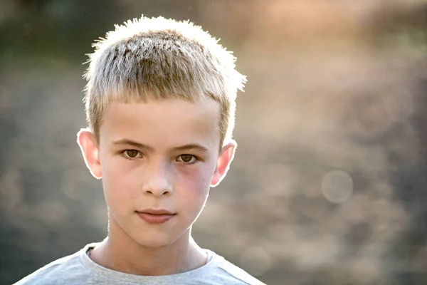 Portrait Child Boy Outdoors Warm Sunny Summer Day — Stock Photo, Image