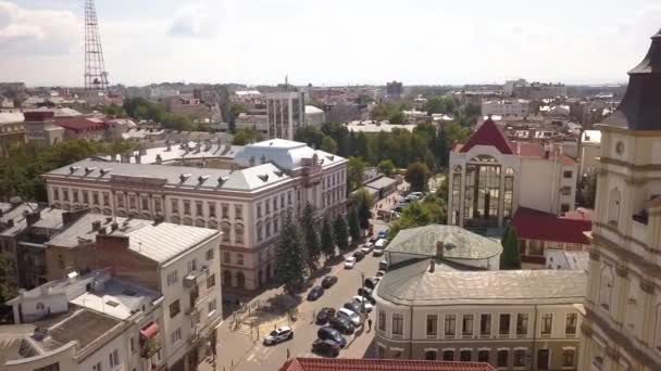 Αεροφωτογραφία Του Ιστορικού Κέντρου Στην Πόλη Ivano Frankivsk Ουκρανία — Αρχείο Βίντεο