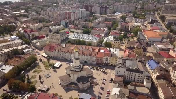 乌克兰伊凡诺 弗兰基夫斯克市历史中心的空中景观 — 图库视频影像