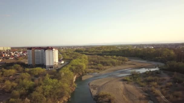 Vue Aérienne Ville Ivano Frankivsk Ukraine Avec Rivière Bystrytsia Grand — Video