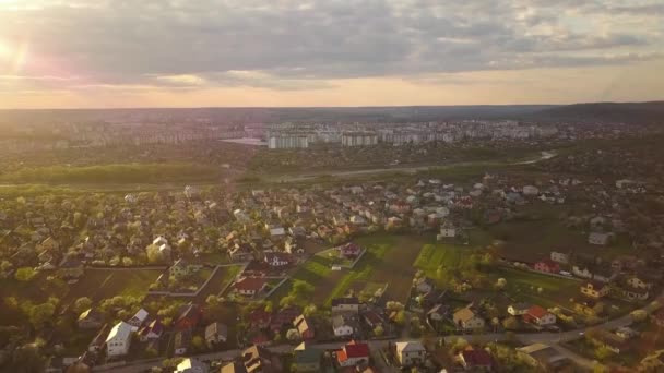 Vue Aérienne Zone Rurale Ville Avec Des Maisons Résidentielles Coucher — Video