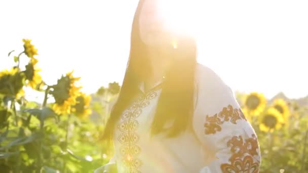 Жінка Автентичному Україніанському Вбранні Танцює Надворі Зелених Літніх Полях — стокове відео