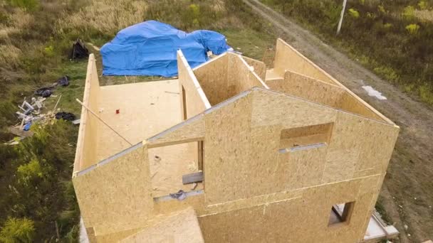 Construção Casa Modular Nova Moderna Paredes Feitas Painéis Compósitos Madeira — Vídeo de Stock