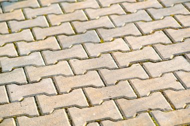 Gri beton kaldırım levhalarının yakın plan detayları..