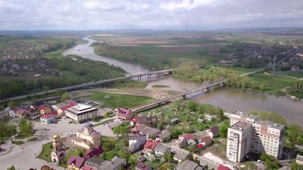 Flygfoto Över Staden Halych Gammal Ukrainsk Huvudstad Ivano Frankivsk Regionen — Stockvideo