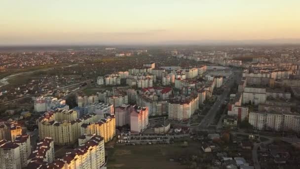 Aerial View High Residential Apartment Buildings Sunset Ivano Frankivsk City — Stock Video