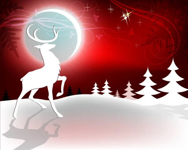 Fondo rojo de Navidad con ciervos — Vector de stock