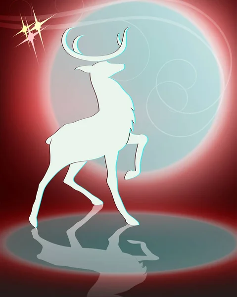 明るい月と鹿のシルエットを描画 — ストックベクタ