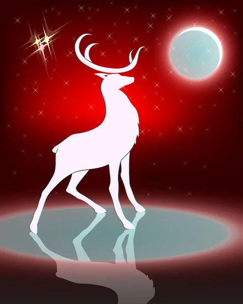 明るい月と鹿のシルエット — ストックベクタ