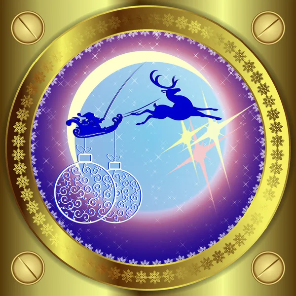 Santa Claus in a sleigh on the background of bright moon — Stock Vector