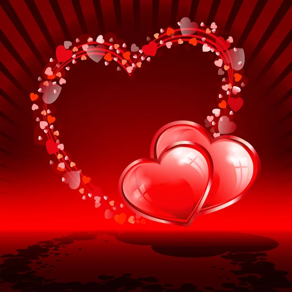 Червоний фон з набором сердець — стоковий вектор