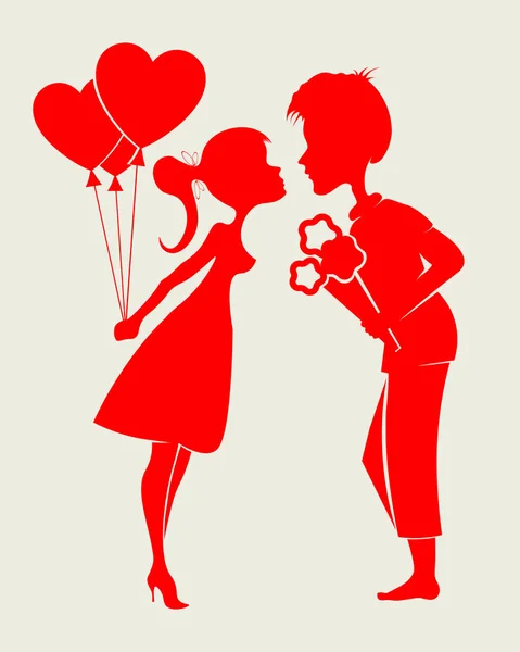 Couple inspiré de silhouette avec des fleurs — Image vectorielle