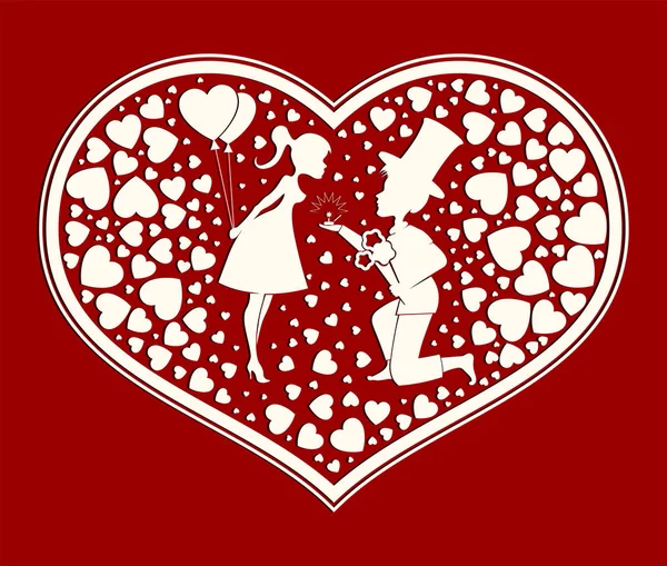 Silhouet van hart met een romantisch paar — Stockvector