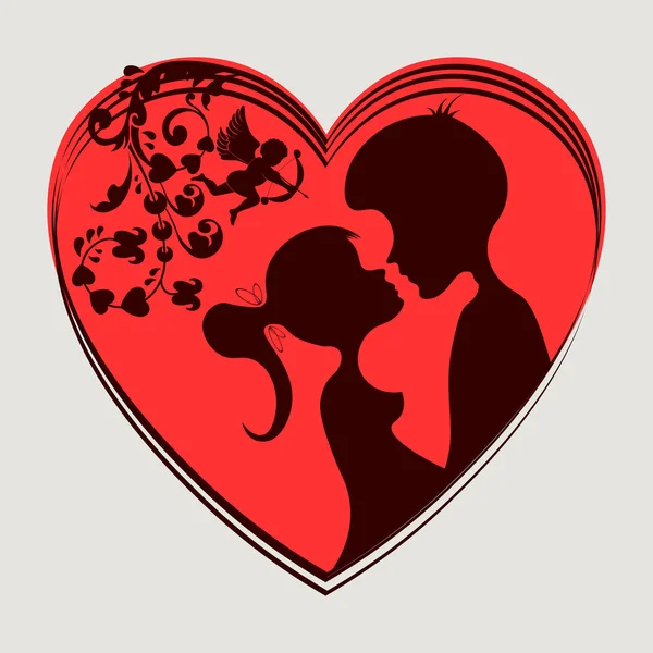 Червоне серце, двоє закоханих — стоковий вектор