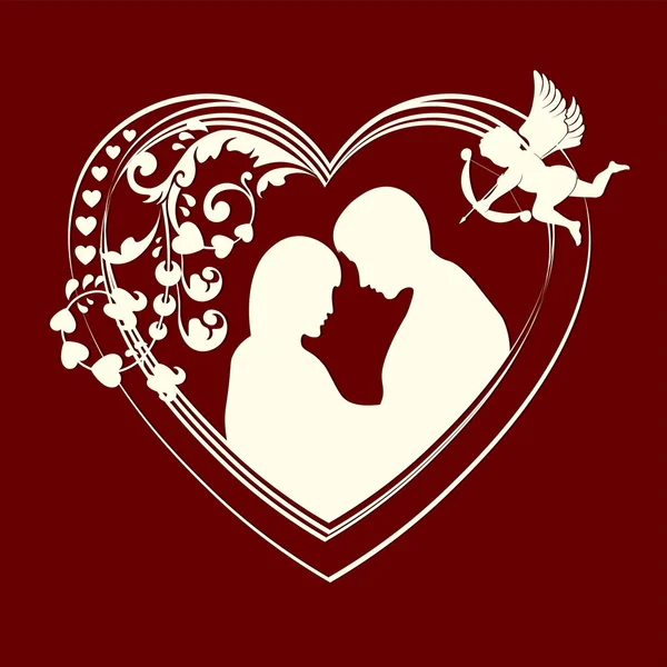 Σιλουέτα καρδιές και ερωτευμένο ζευγάρι — Διανυσματικό Αρχείο