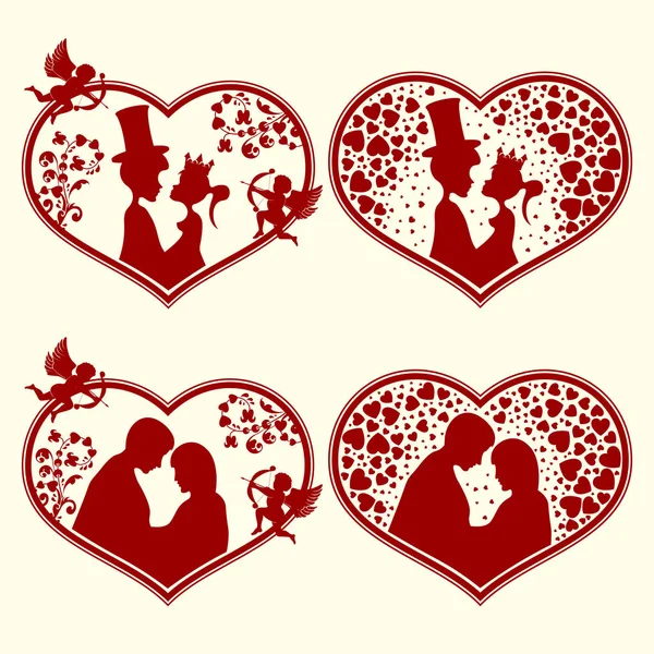 Conjunto de siluetas corazones — Vector de stock