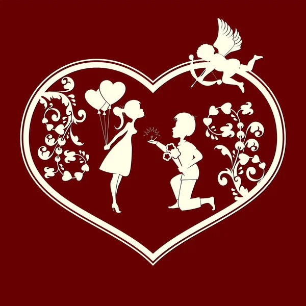 Cupidos de niño y niña — Vector de stock