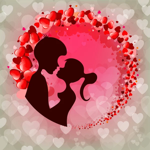 Design rose avec des silhouettes de deux amants — Image vectorielle