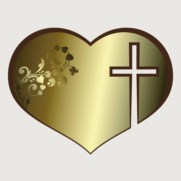 Heart with cross gold tone — Stock Vector