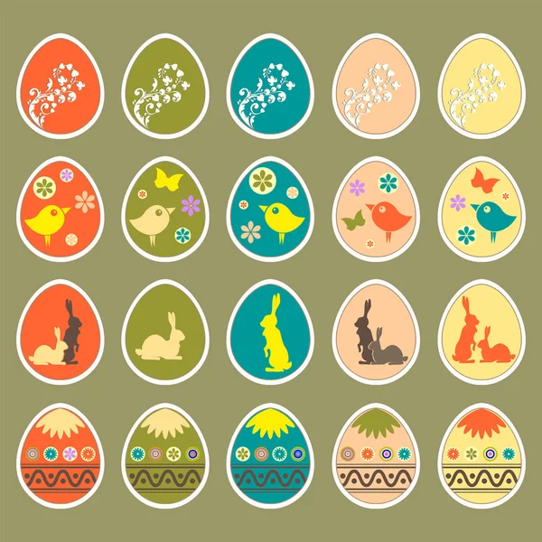 Conjunto retro de huevos de Pascua — Vector de stock