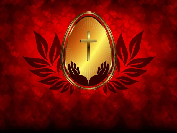 Fond rouge avec oeuf de Pâques doré — Image vectorielle