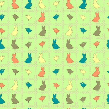 Paskalya tavşanımı ve kuşlar ile Seamless Modeli