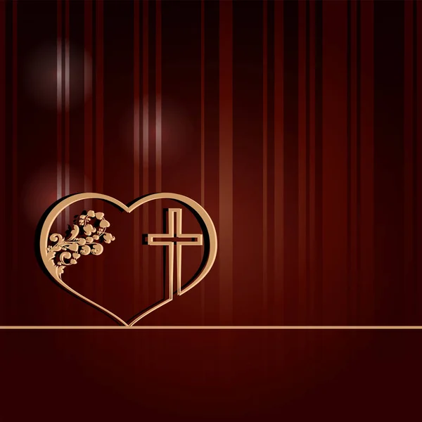 Diseño rojo oscuro con corazón y cruz — Vector de stock