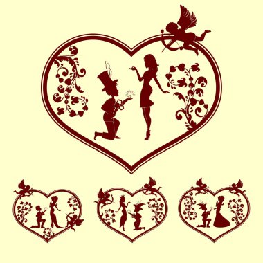 erkek ve kız aşk tanrısı kümesiyle siluetleri