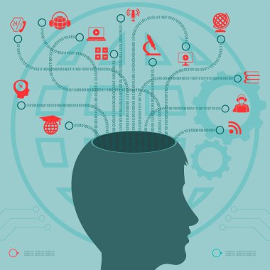Tasarım bir siluet baş ve eğitim, işaretleri ile beyin fırtınası