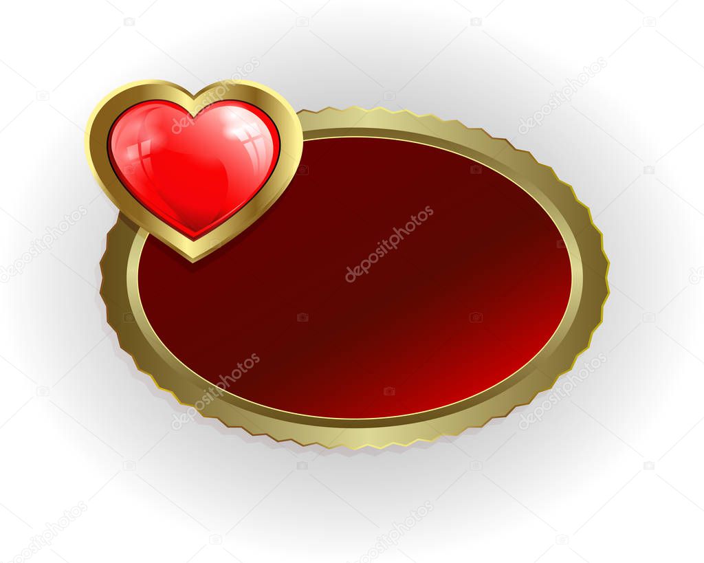 Oval frame of gold color with a red heart